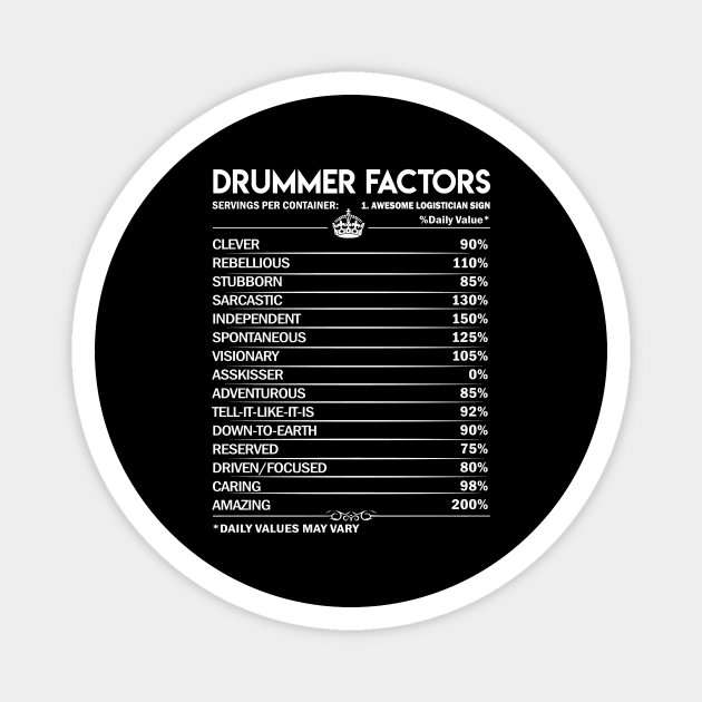 Drummer T Shirt - Drummer Factors Daily Gift Item Tee Magnet by Jolly358